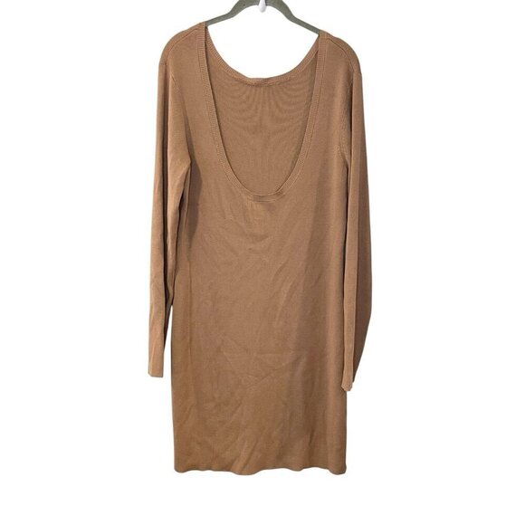 OPEN EDIT Long Sleeve Sweater Minidress Camel Tan Stretch Low Back Size XL - Picture 2 of 6